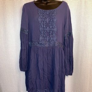 Francesca’s Blue Boho Dress long sleeve L